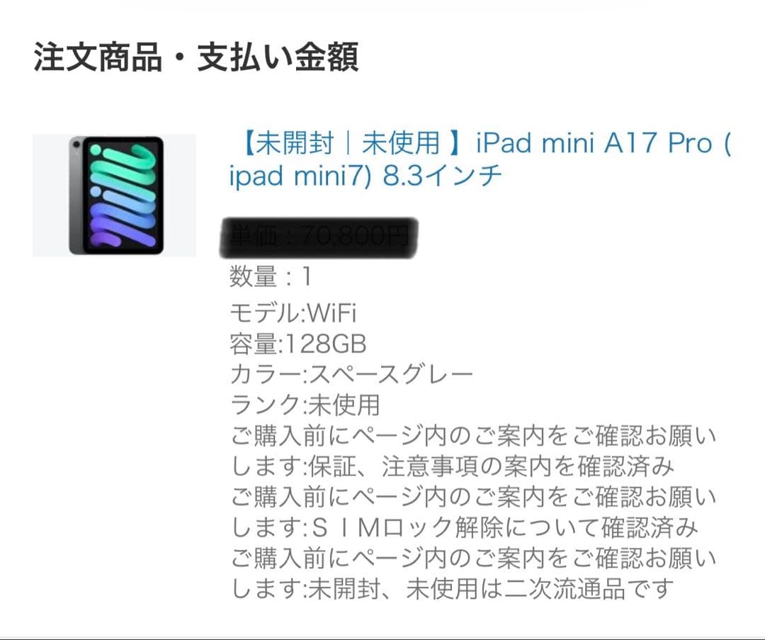 Apple iPad mini (A17Pro) Wi-Fi 128GB グレー