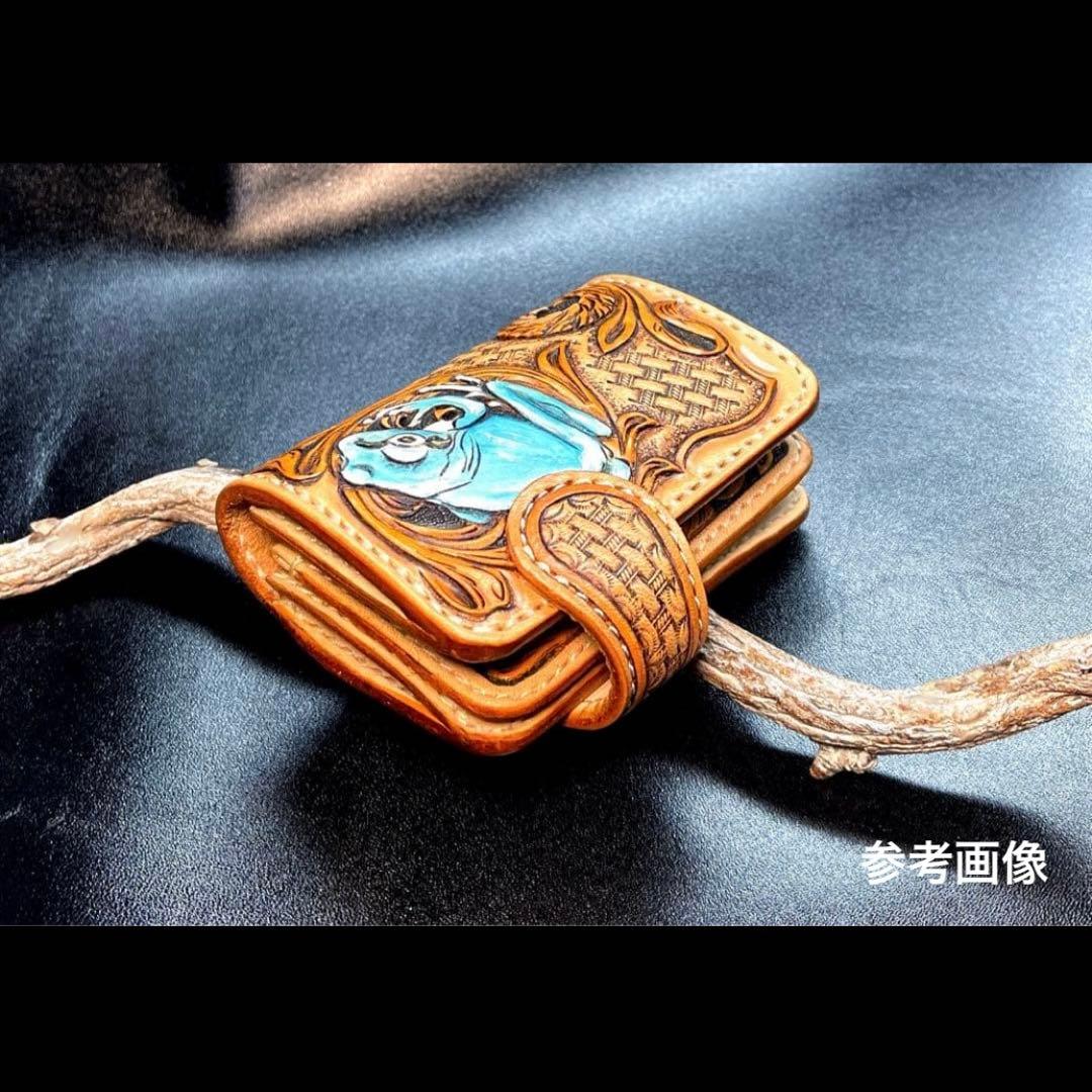 ままたん様オーダー　レザーカービング ミニウォレットワイド/カエル