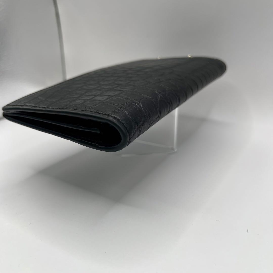 saint laurent 長財布　ブラック　クロコ　プレート　型押し　エンボス