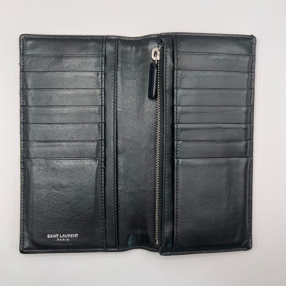 saint laurent 長財布　ブラック　クロコ　プレート　型押し　エンボス