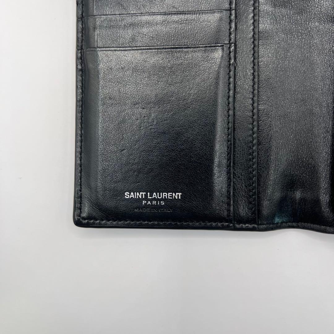 saint laurent 長財布　ブラック　クロコ　プレート　型押し　エンボス