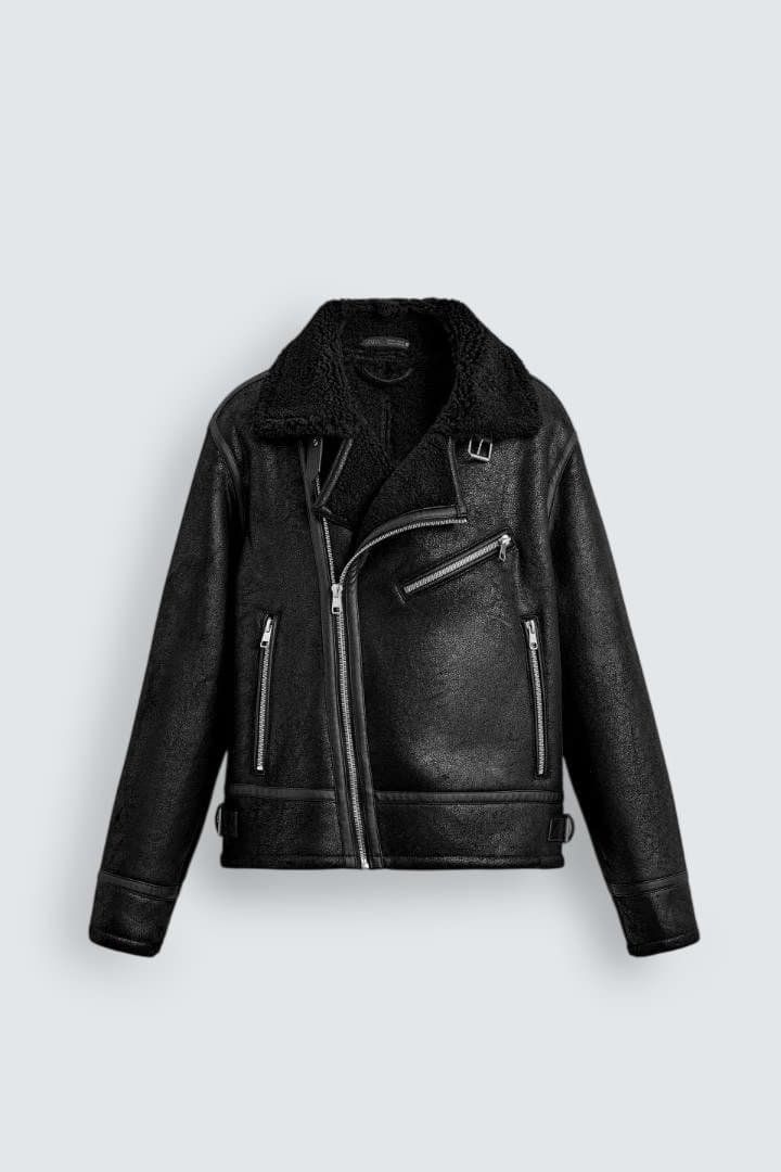 ZARAコントラスト フェイクレザー ジャケットS