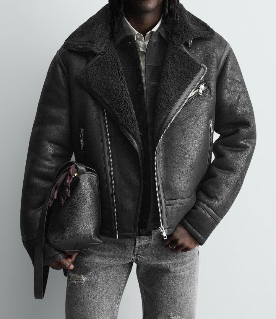 ZARAコントラスト フェイクレザー ジャケットS