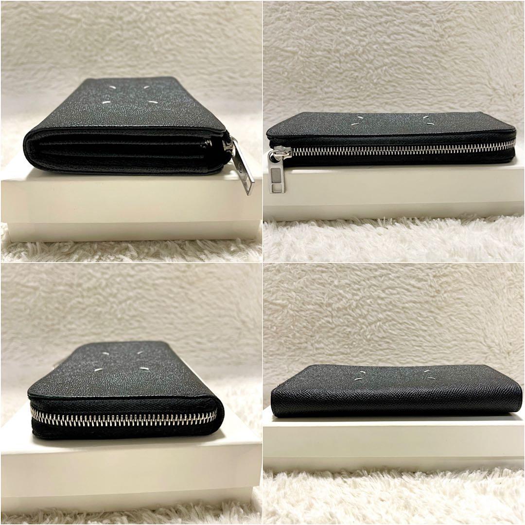 箱付き極美品 メゾンマルジェラ 4ステッチ レザー ラウンドジップウォレット
