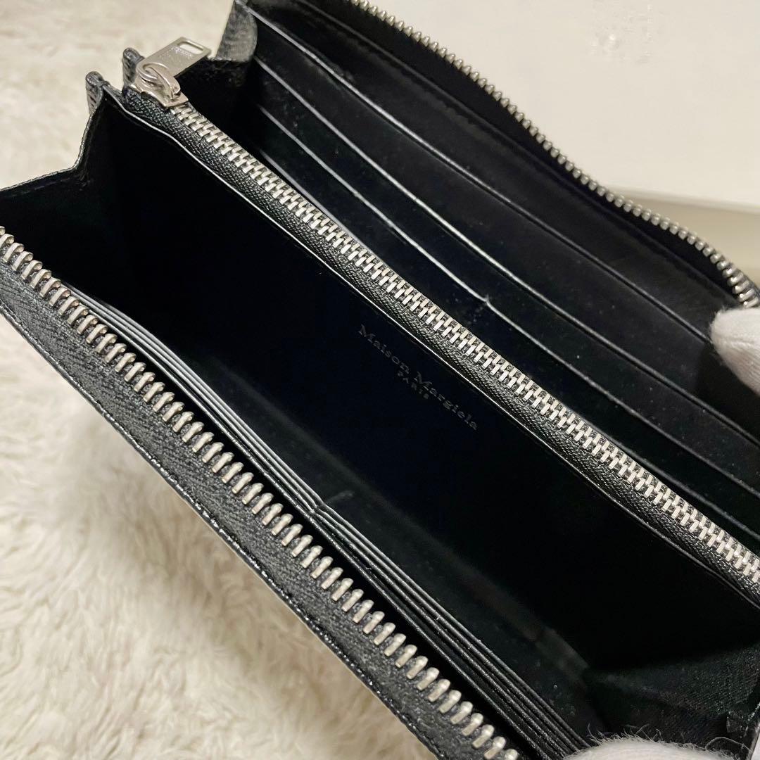 箱付き極美品 メゾンマルジェラ 4ステッチ レザー ラウンドジップウォレット
