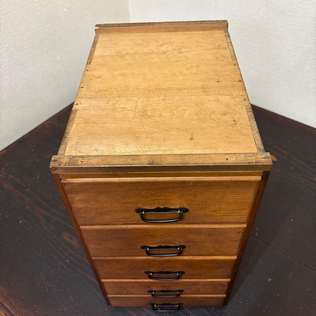 古道具 木製 小引き出し 5段 金具付き 昭和レトロ 収納棚 アンティーク