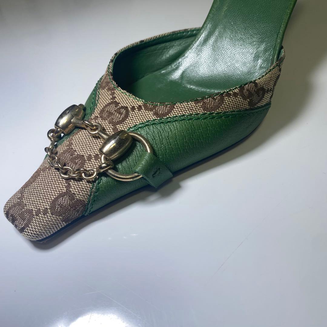 希少色✨美品✨GUCCI ホースビット　GG柄　ミュール ポインテッド