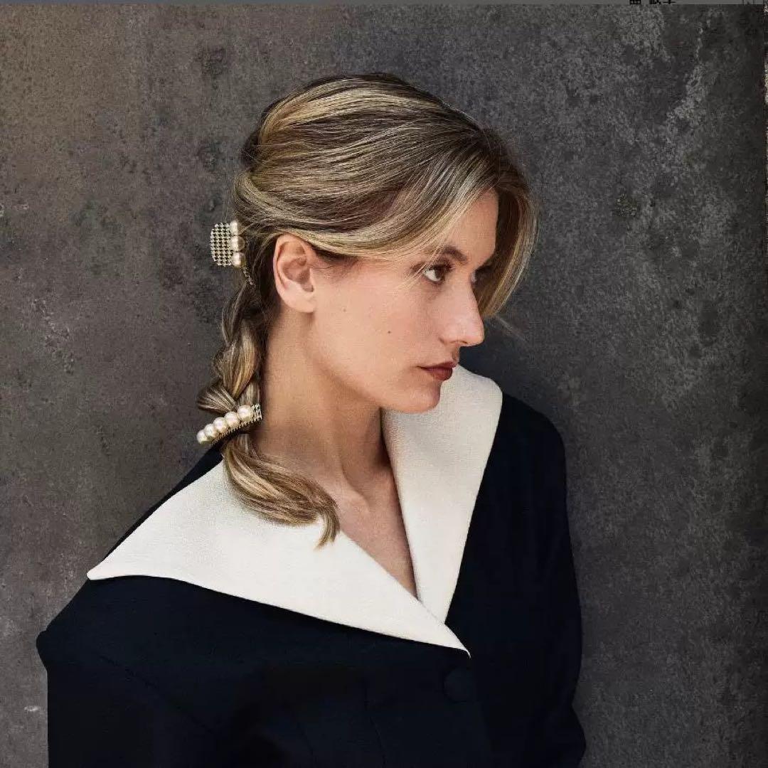 【新品未開封】alexandre de paris パール　クリップS 千鳥柄