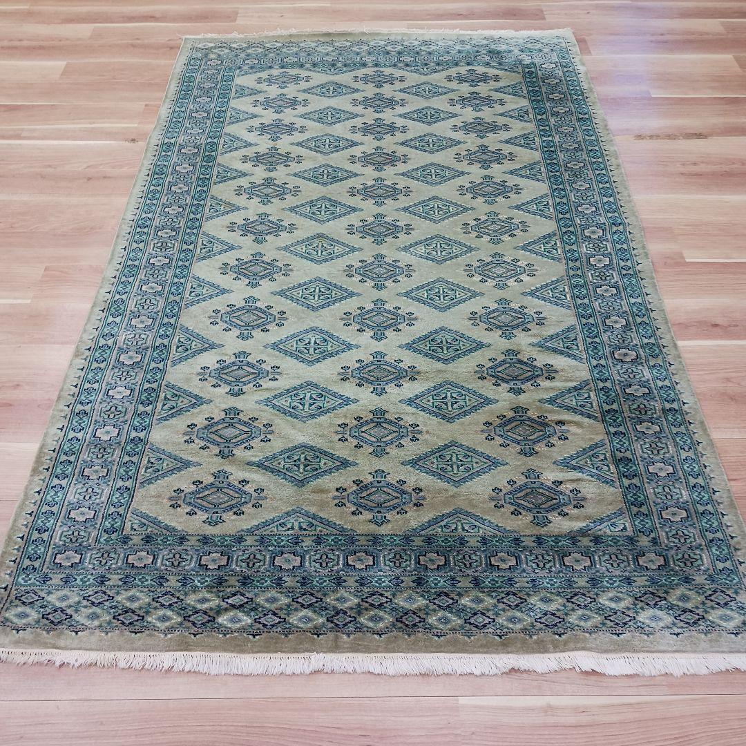 Y2741 パキスタン絨毯 ウール 手織り 大判150×242㎝ トライバルラグ