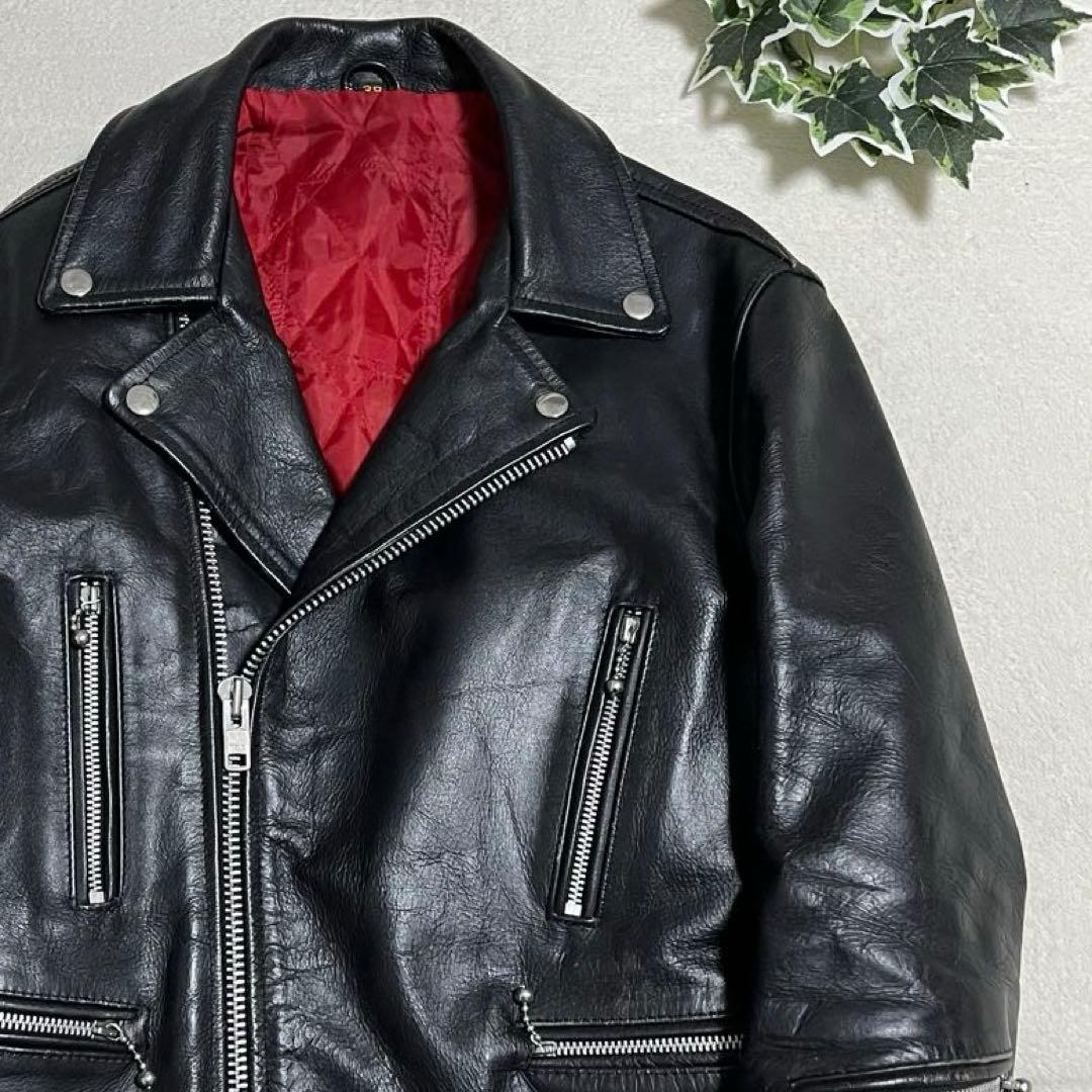 ダブルライダース　レザー　ブラック　短丈　ウエストアジャスター付き Mサイズ