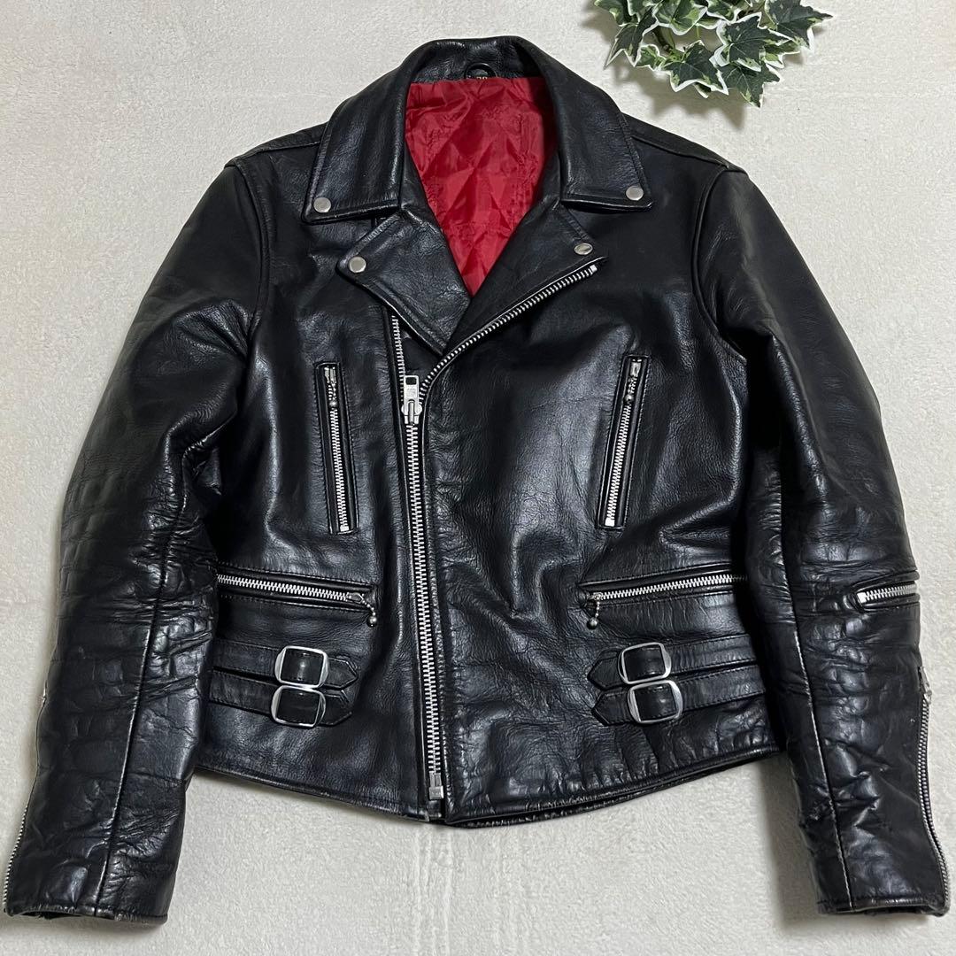 ダブルライダース　レザー　ブラック　短丈　ウエストアジャスター付き Mサイズ