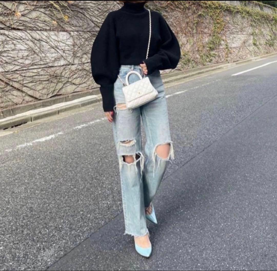 Cygne美品タートルニット コクーンスリーブ ブラック 黒