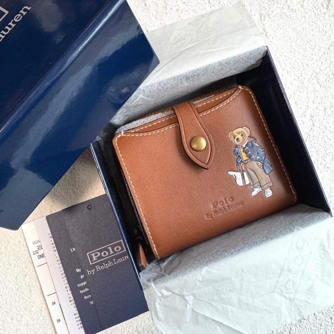 【新品】ポロラルフローレン 二つ折り財布 ポロベア レザー POLO ブラウン