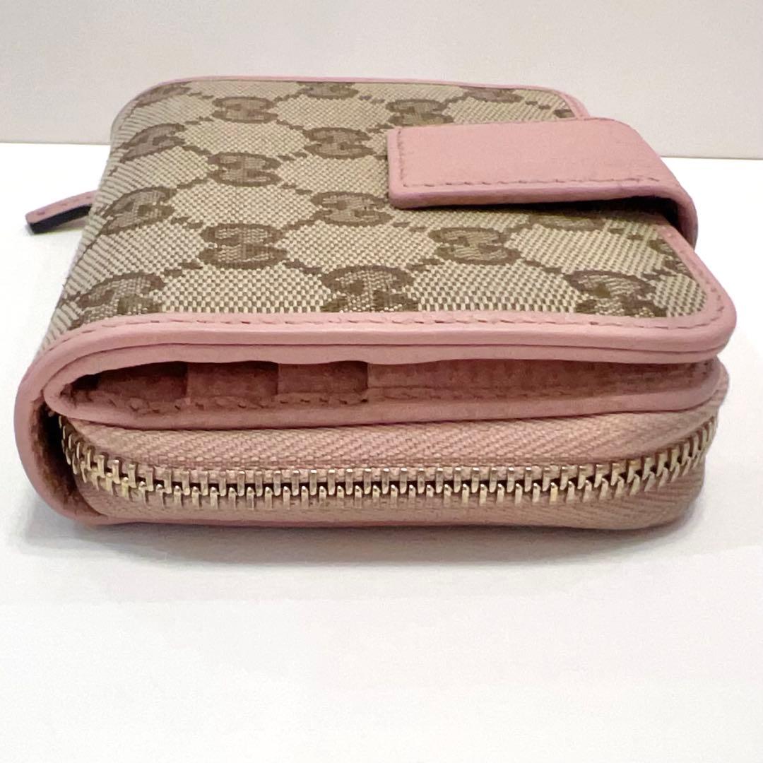 グッチ 折り財布 GGキャンバス GG ラウンドファスナー コンパクト ピンク