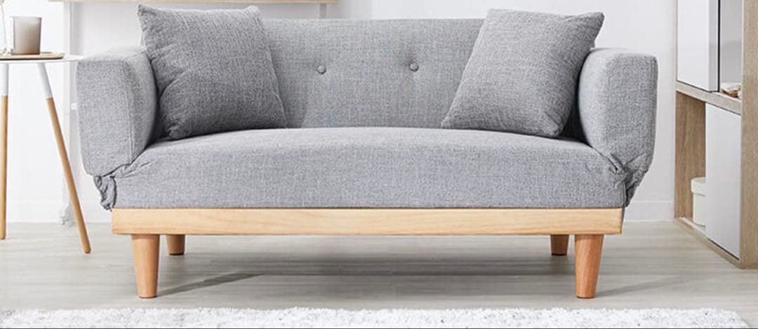 2人掛けソファベッド 天然木脚 ファブリック