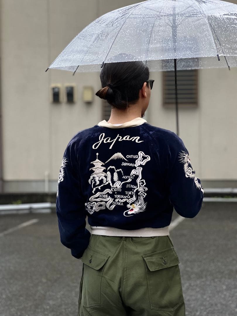 50s スカジャン　別珍　オリジナル　vintage 日本地図　富士山