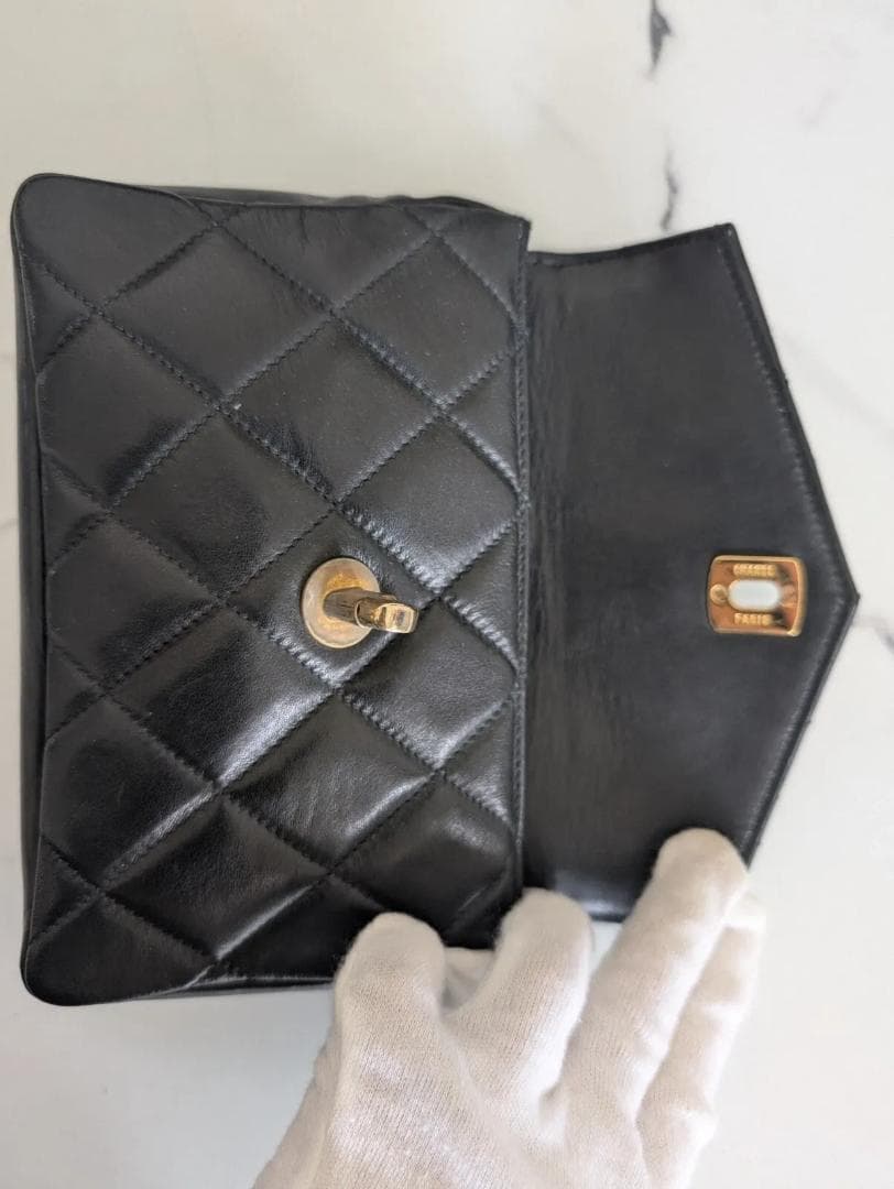 シャネル ウエストポーチ マトラッセ ラムスキン ヴィンテージ 黒