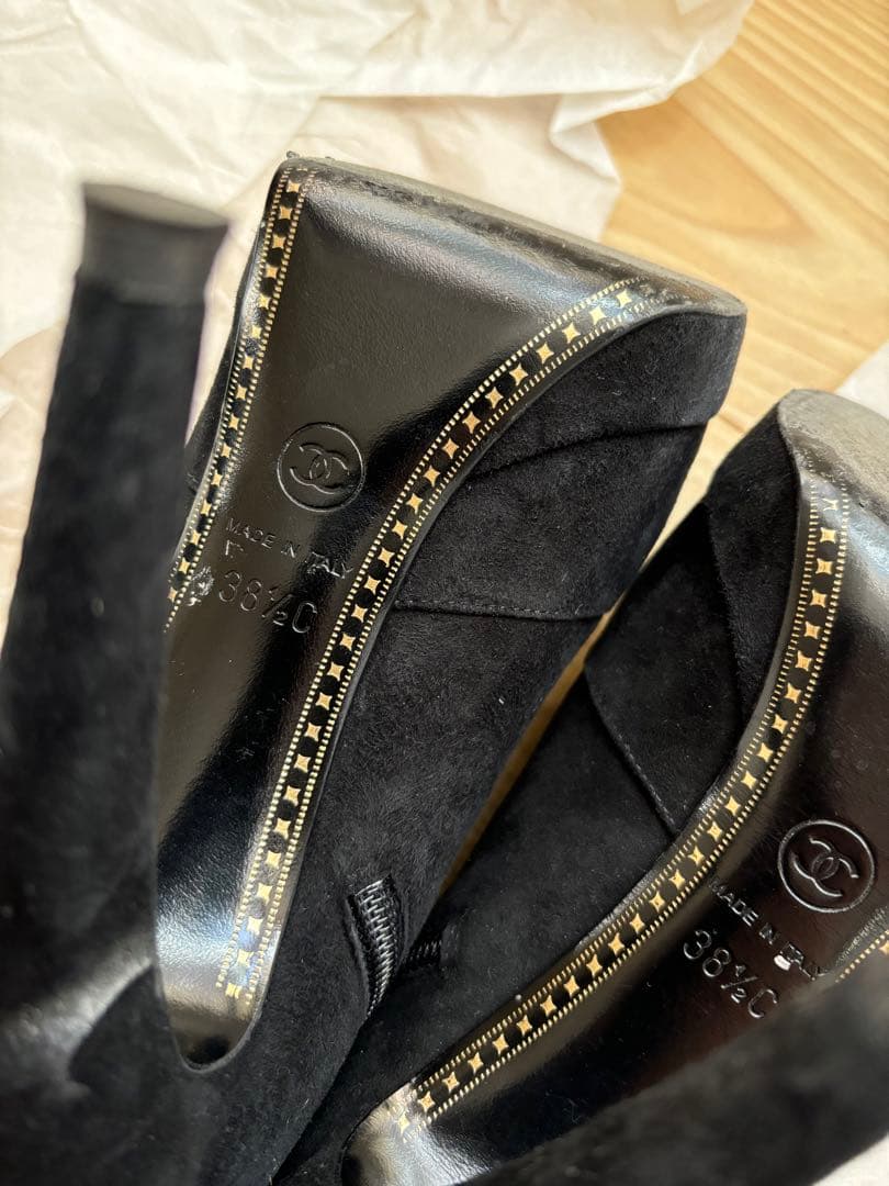 シャネル　スエードブーティ　レザーブーティ　38.5