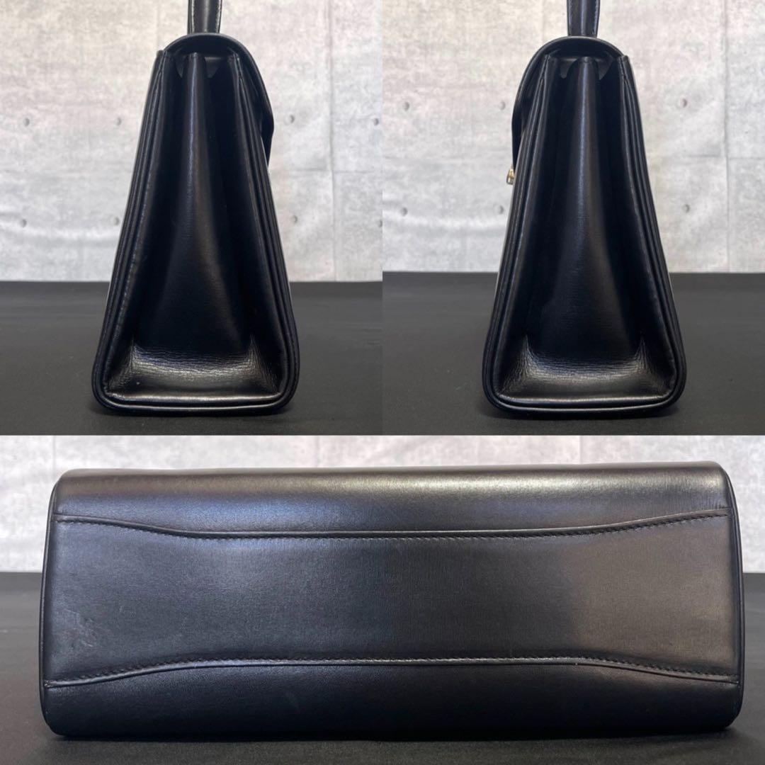 【WAKO】銀座和光 カーフレザー ブラック ゴールド金具 トップハンドルバッグ