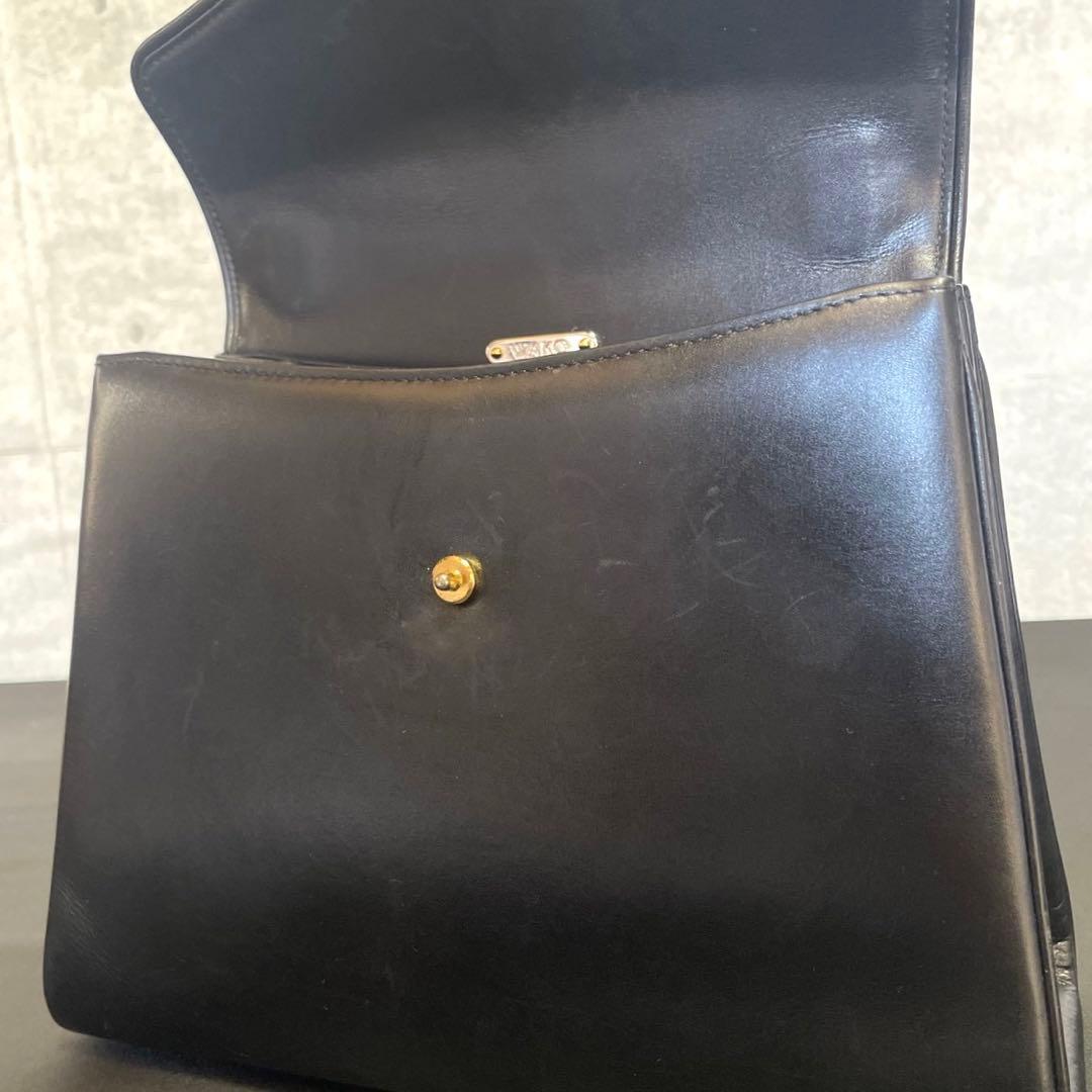 【WAKO】銀座和光 カーフレザー ブラック ゴールド金具 トップハンドルバッグ