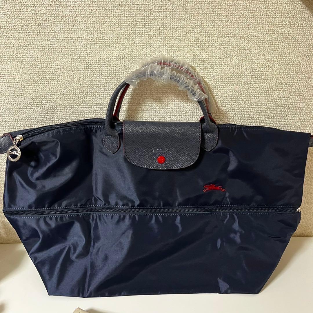 【訳あり/未使用】ロンシャン ル・プリアージュボストン ネイビー、レッド(刺繍)