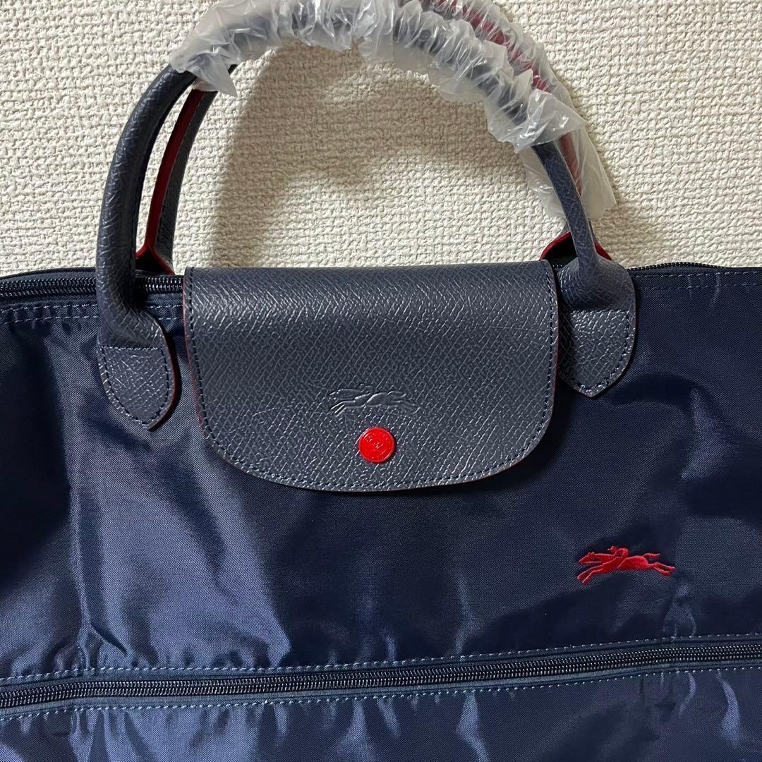 【訳あり/未使用】ロンシャン ル・プリアージュボストン ネイビー、レッド(刺繍)