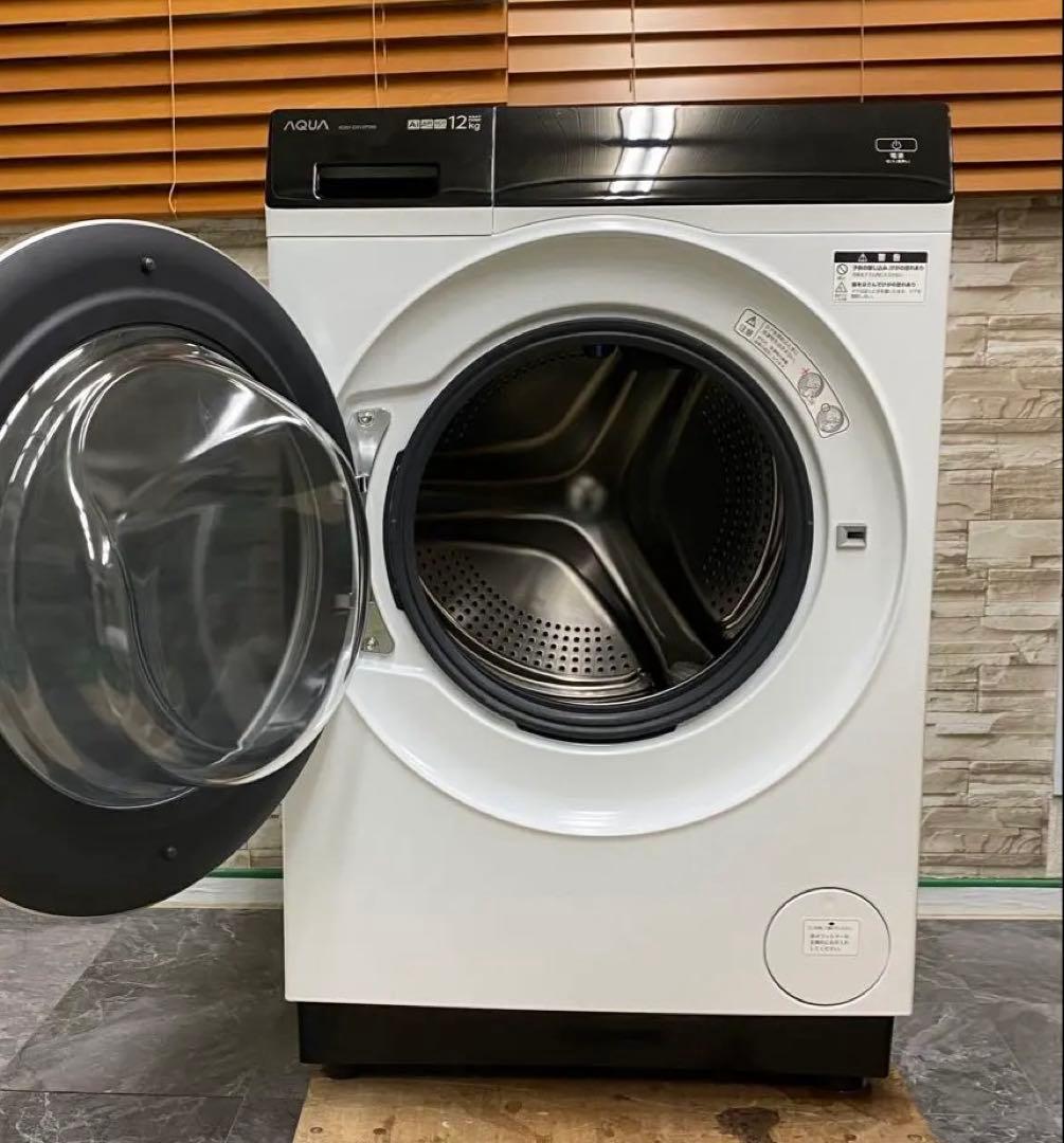 【美品】 12kg アクア AQUA ドラム洗濯機　AQW-DX12P-L