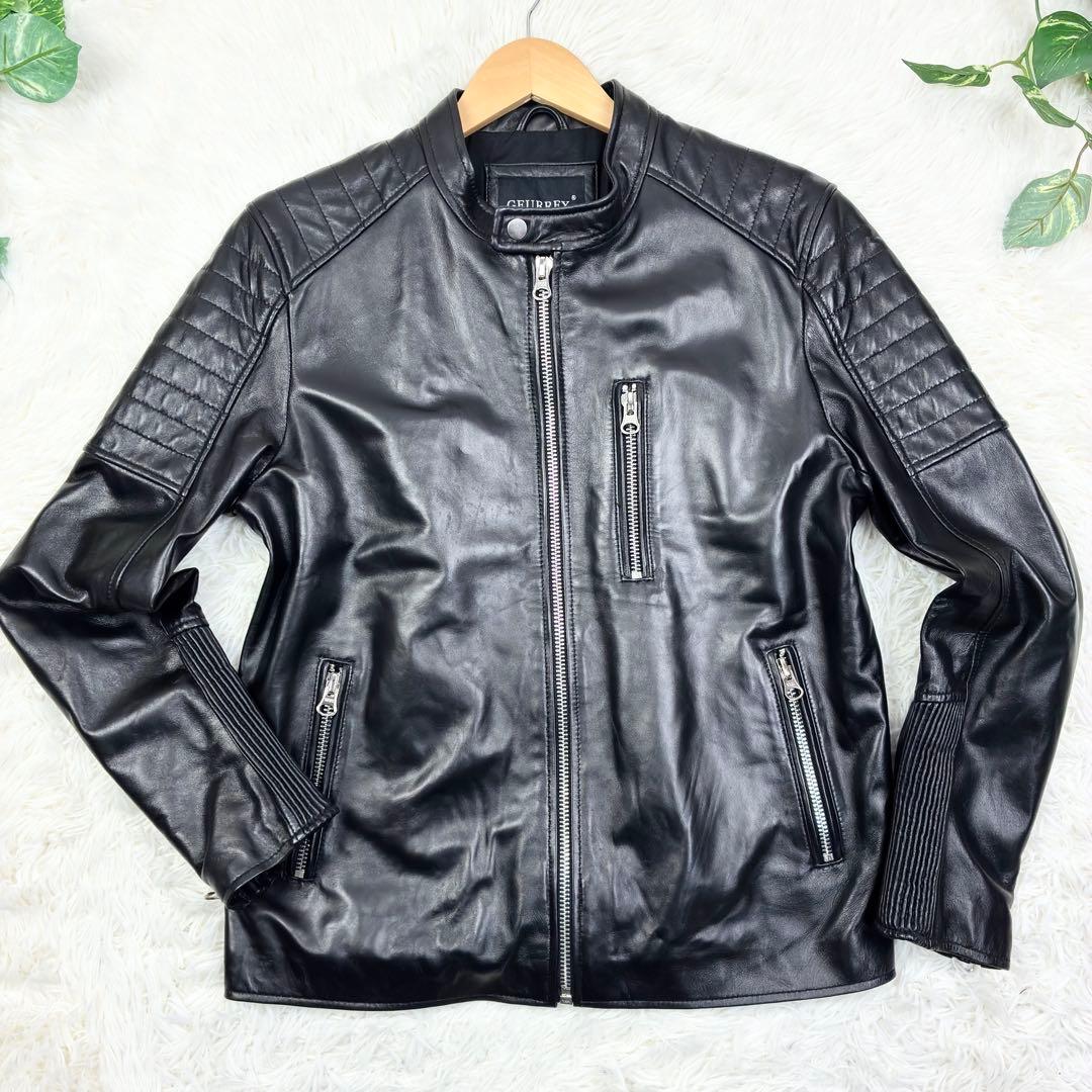 美品　ジャーレックス　本革　シングルライダース　レザージャケット　蛇腹　XL　黒
