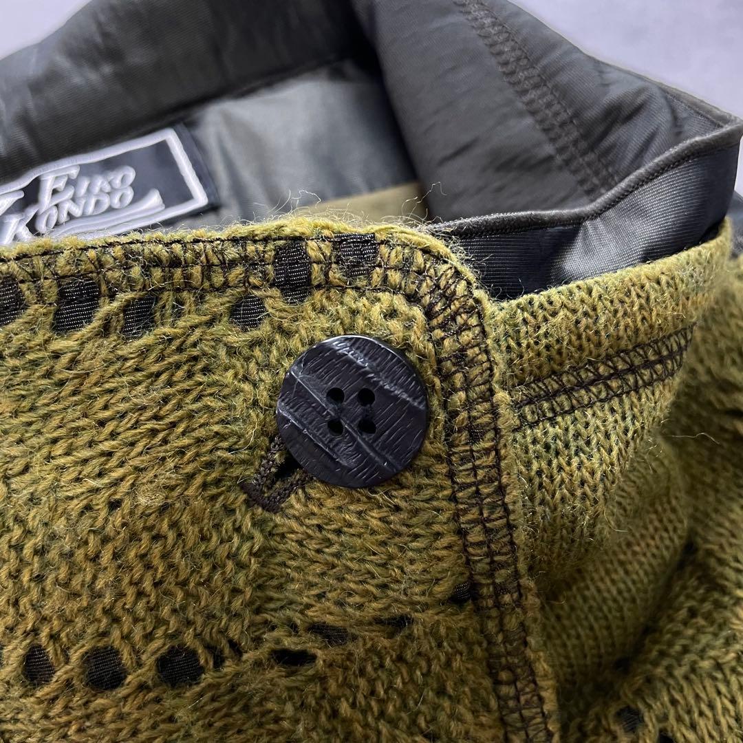 お洒落✨エイココンドウ ロングワンピース ロングジレ グリーン ニット 異素材