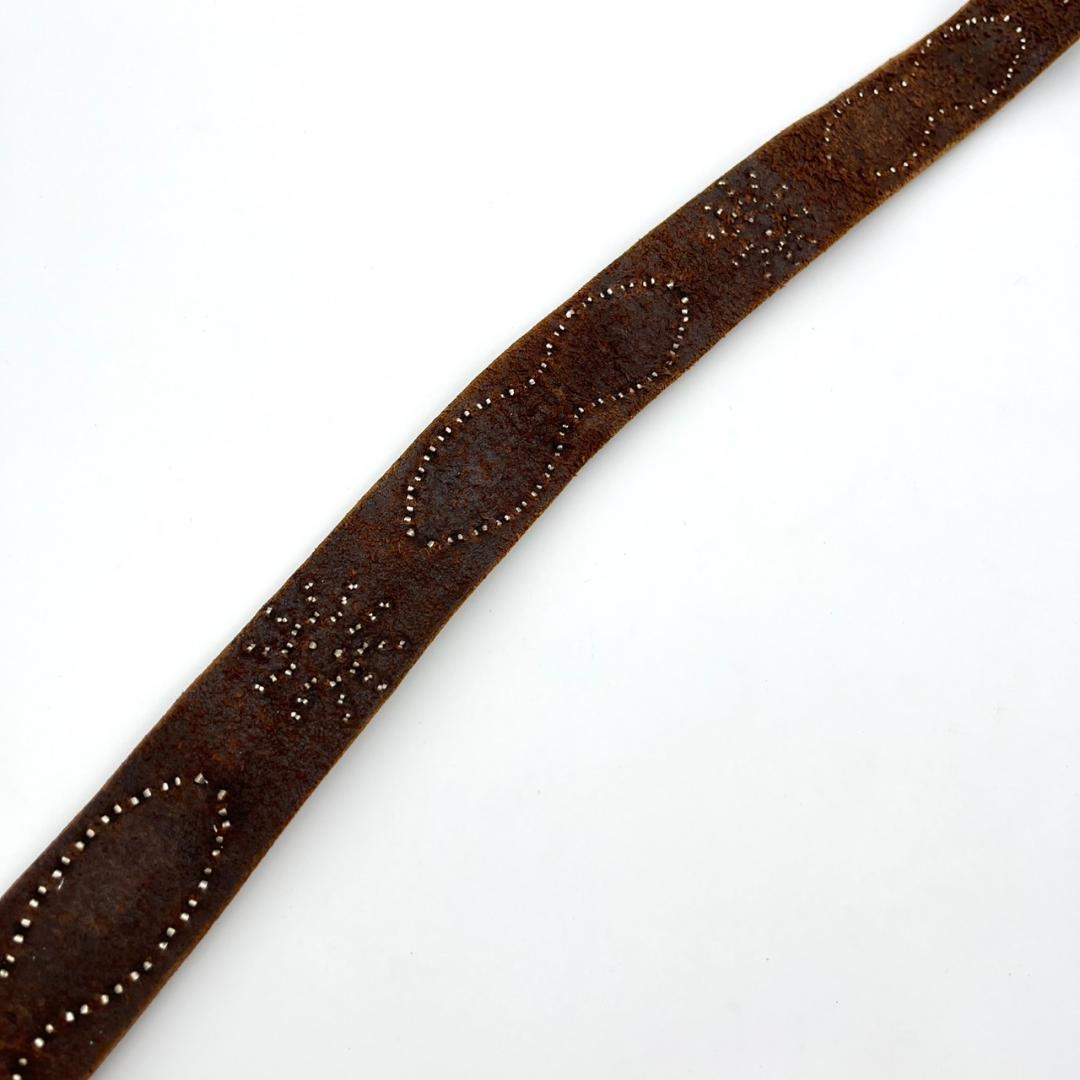 HTC エイチティーシ－ ベルト ビジュー スタッズ 装飾 本革 ダークブラウン