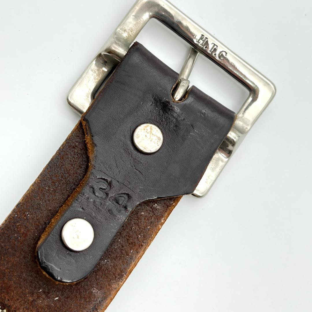 HTC エイチティーシ－ ベルト ビジュー スタッズ 装飾 本革 ダークブラウン