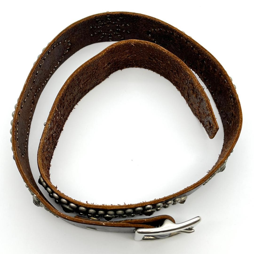 HTC エイチティーシ－ ベルト ビジュー スタッズ 装飾 本革 ダークブラウン