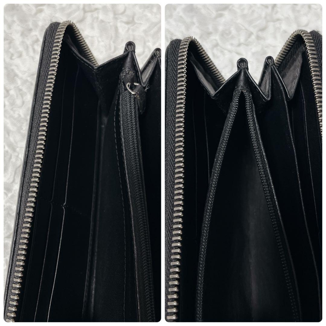 希少✨GUCCI ブラックレザー 長財布 GG ラウンドファスナー　シマ