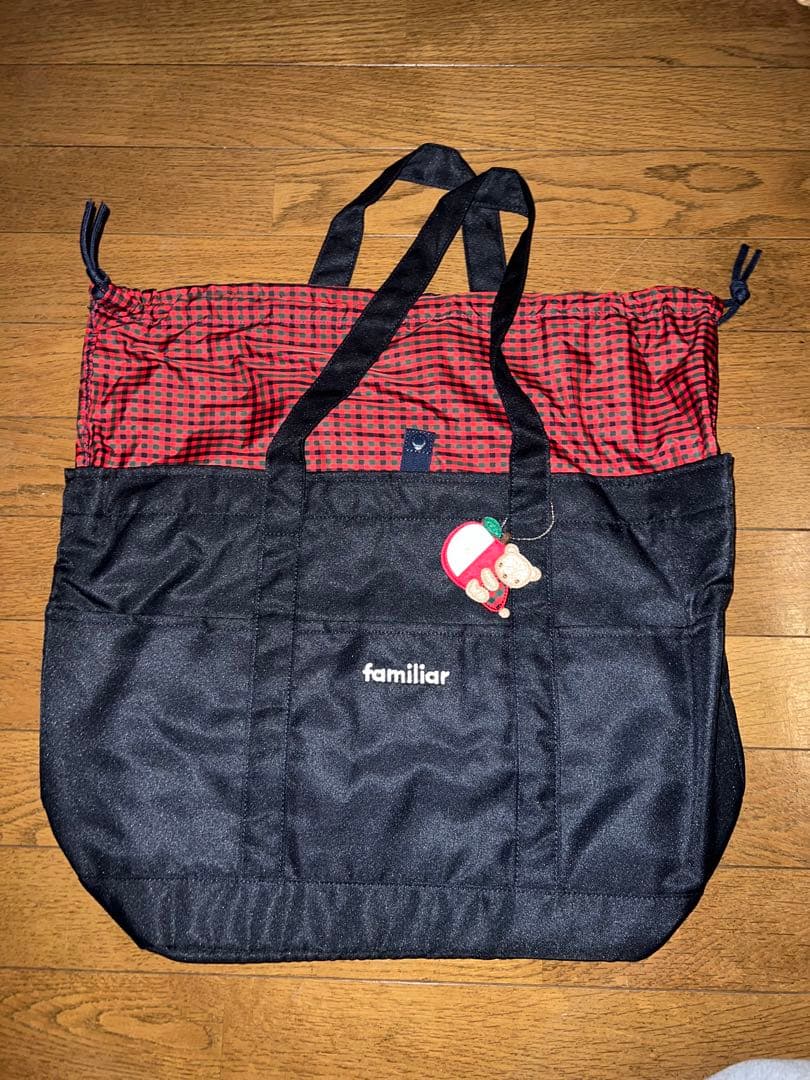 ファミリア familiar マザーズバッグ ネイビー 赤チェック柄　未使用