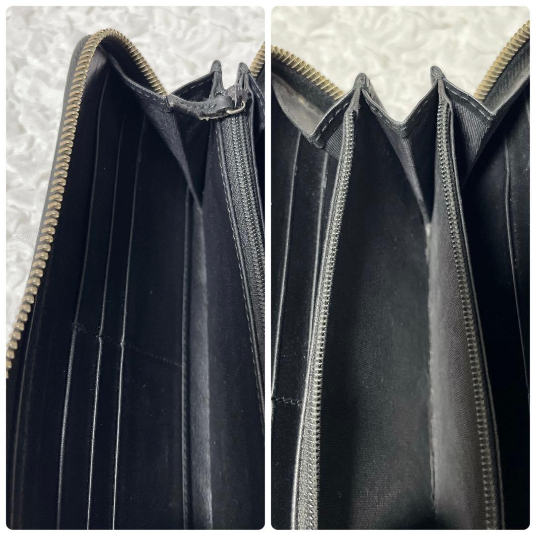 美品✨グッチ 長財布 ラウンドファスナー マイクロシマ レザー エンボス 型押し