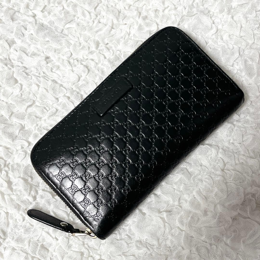 美品✨グッチ 長財布 ラウンドファスナー マイクロシマ レザー エンボス 型押し