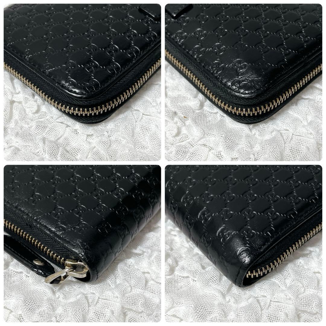 美品✨グッチ 長財布 ラウンドファスナー マイクロシマ レザー エンボス 型押し