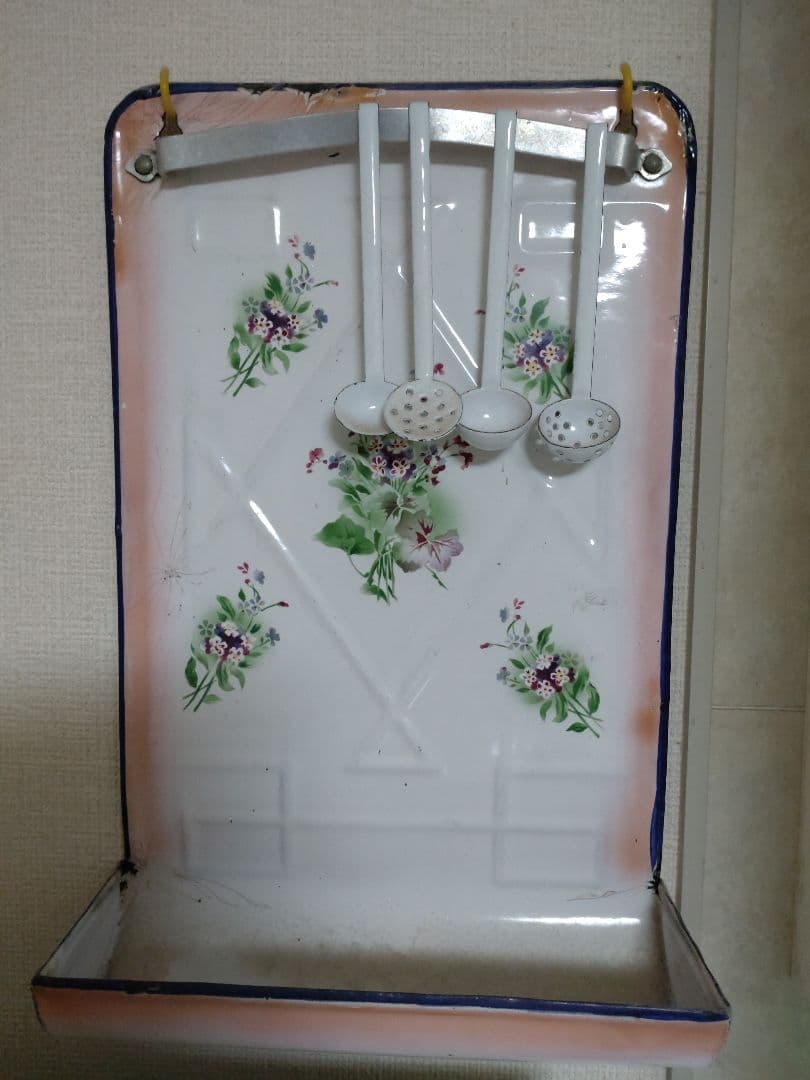 レードルラック　アンティーク　花柄　ホーロー