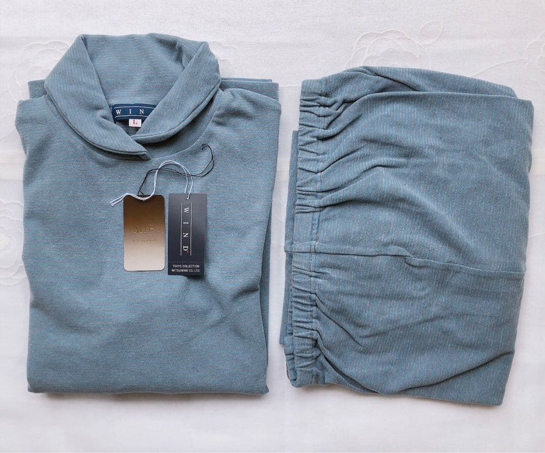 ミップベア天竺中ボーダー・L★ 三峰 WIND ウインド　パジャマ　サックス