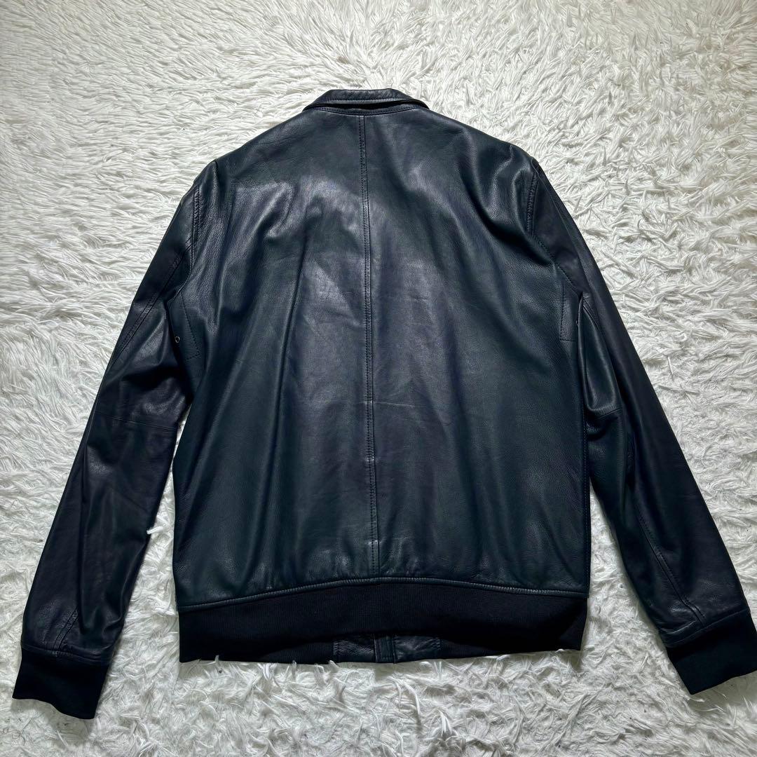 【美品】Theory 羊革　シングルライダースジャケット　紺　M シープレザー