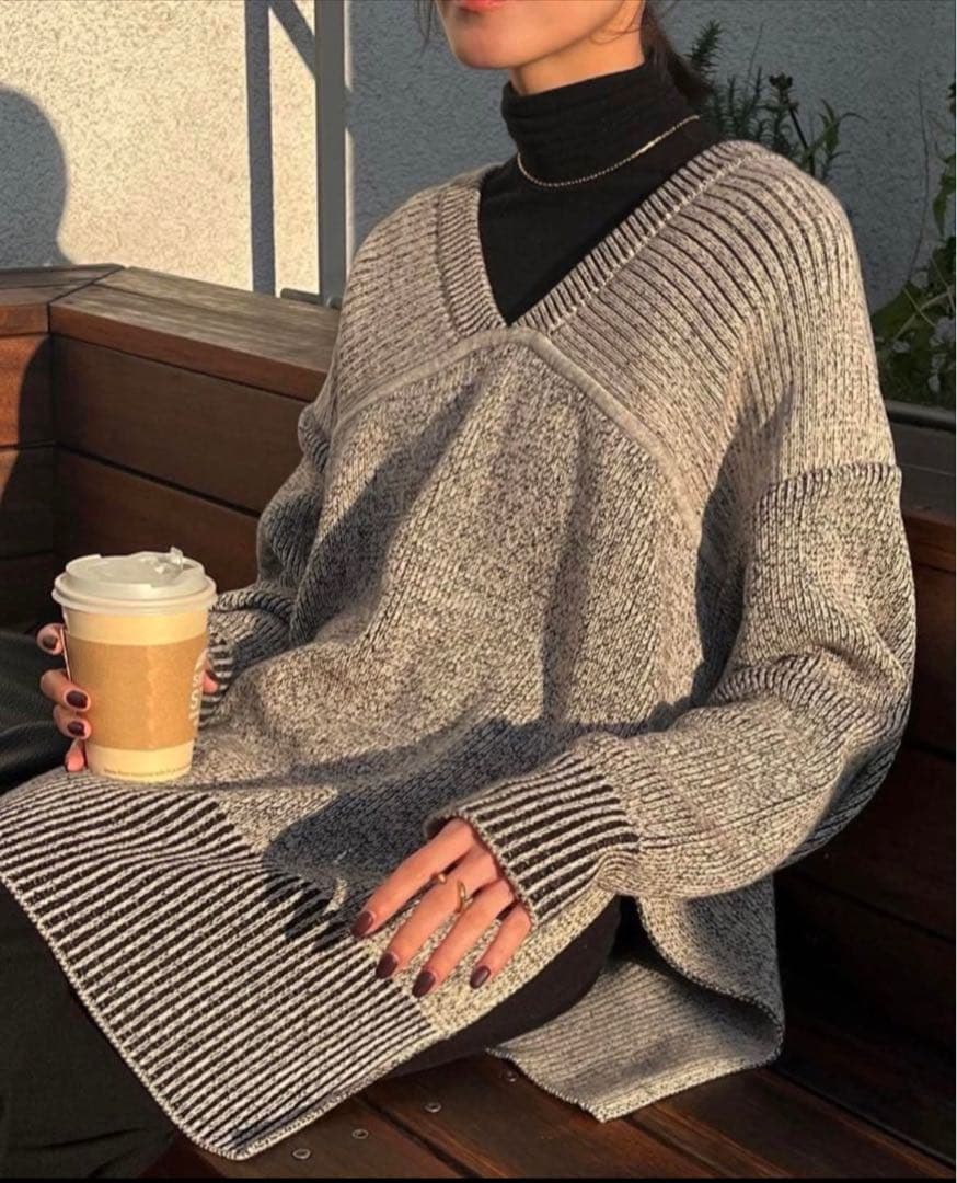 トップス clane W FACE CUT NECK WIDE KNIT TOPS