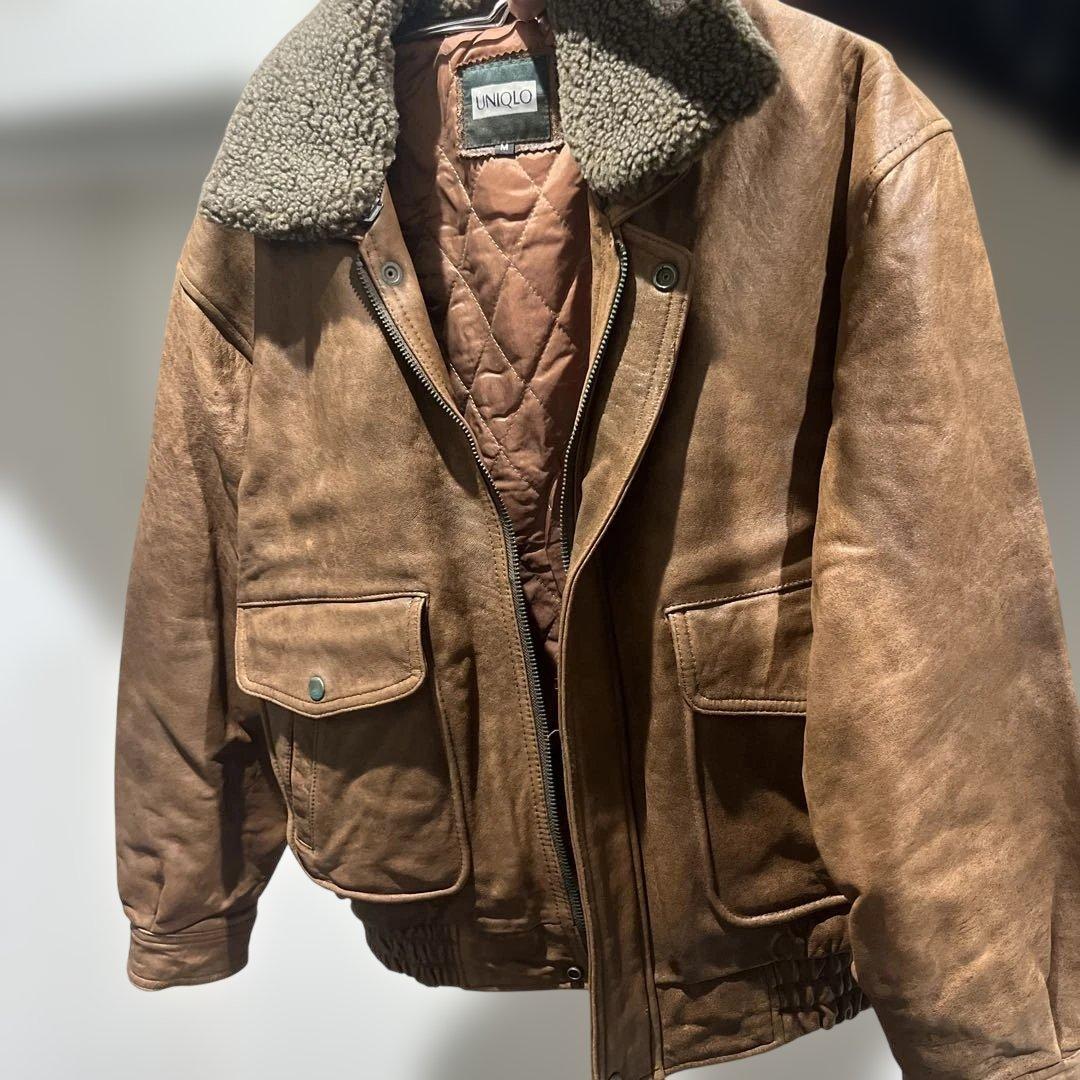 買*ー様 即日発送 OLD UNIQLO ボア襟付きレザージャケット Mサイズ