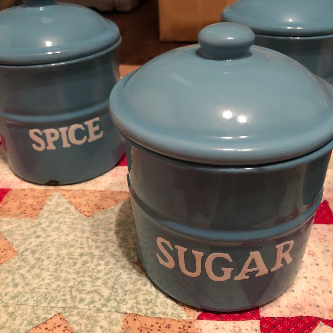 ホーローキャニスター　レトロ　素敵なブルー　5個セット　大幅に値下げしました