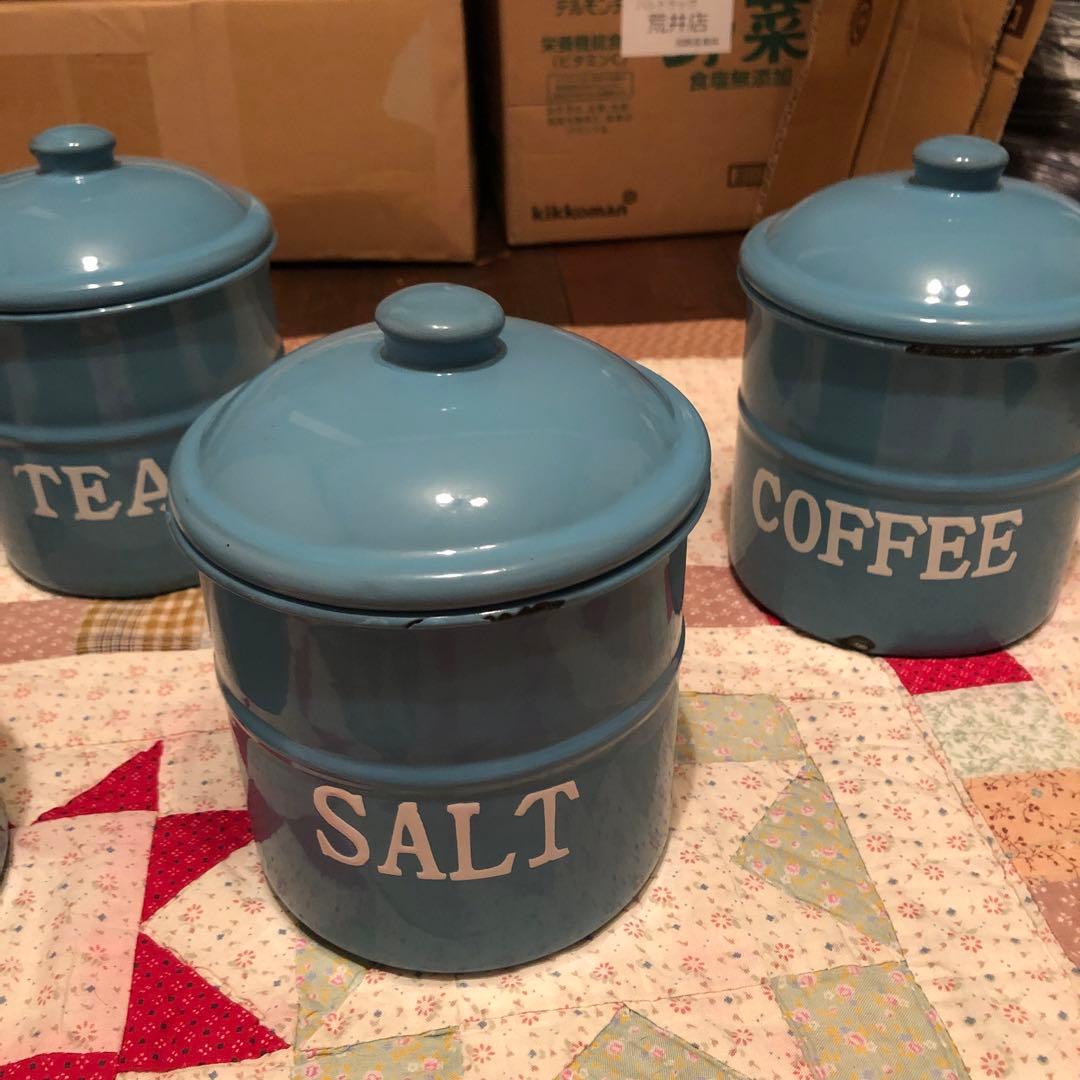 ホーローキャニスター　レトロ　素敵なブルー　5個セット　大幅に値下げしました