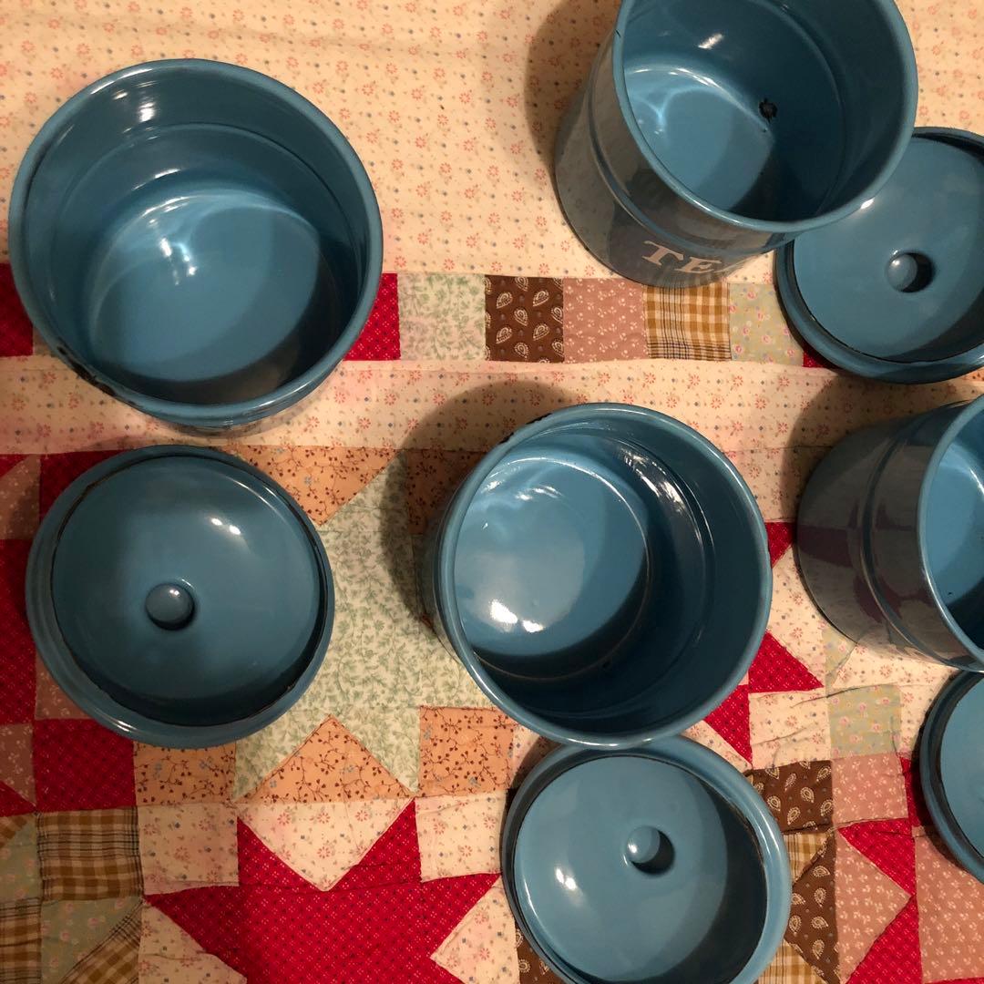 ホーローキャニスター　レトロ　素敵なブルー　5個セット　大幅に値下げしました