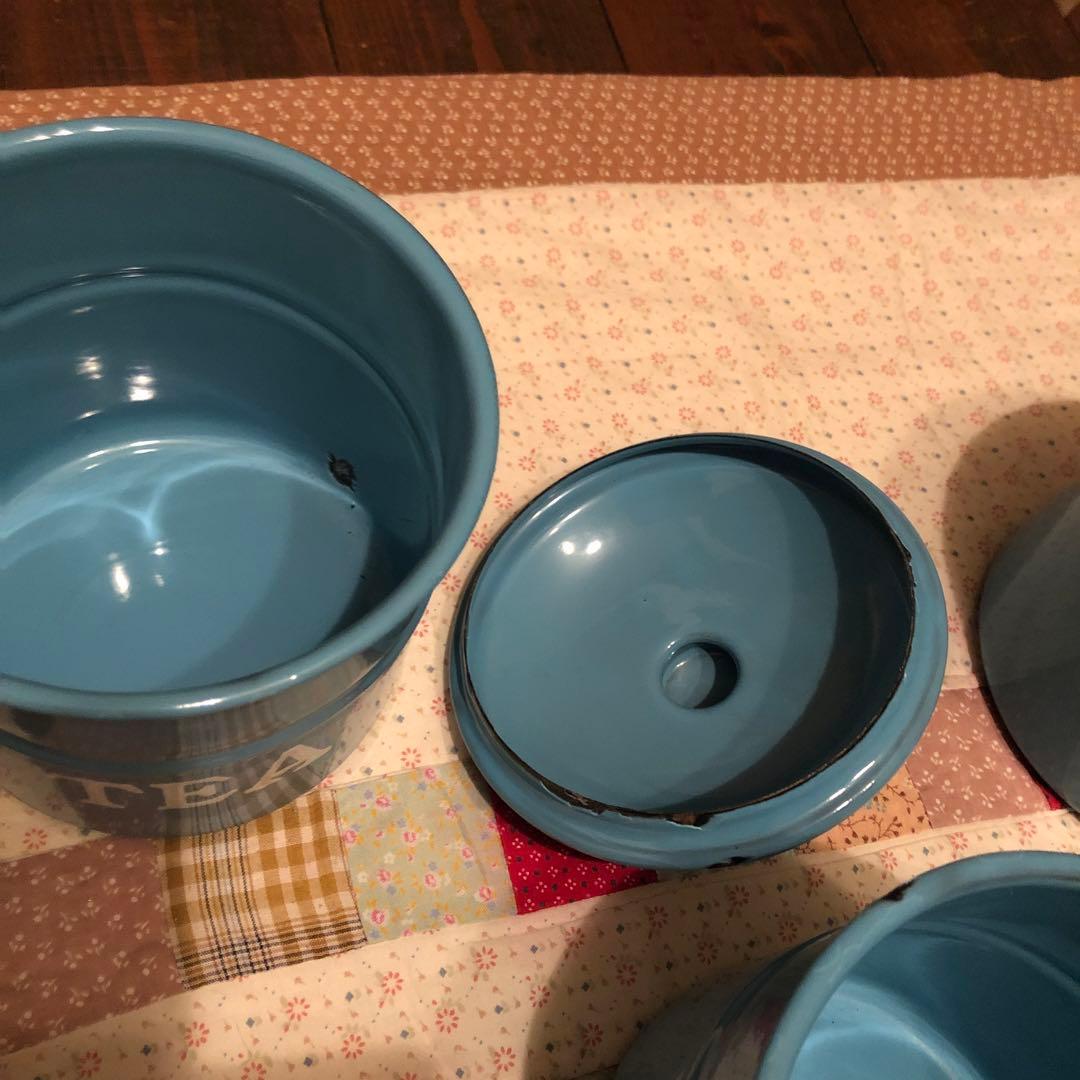 ホーローキャニスター　レトロ　素敵なブルー　5個セット　大幅に値下げしました