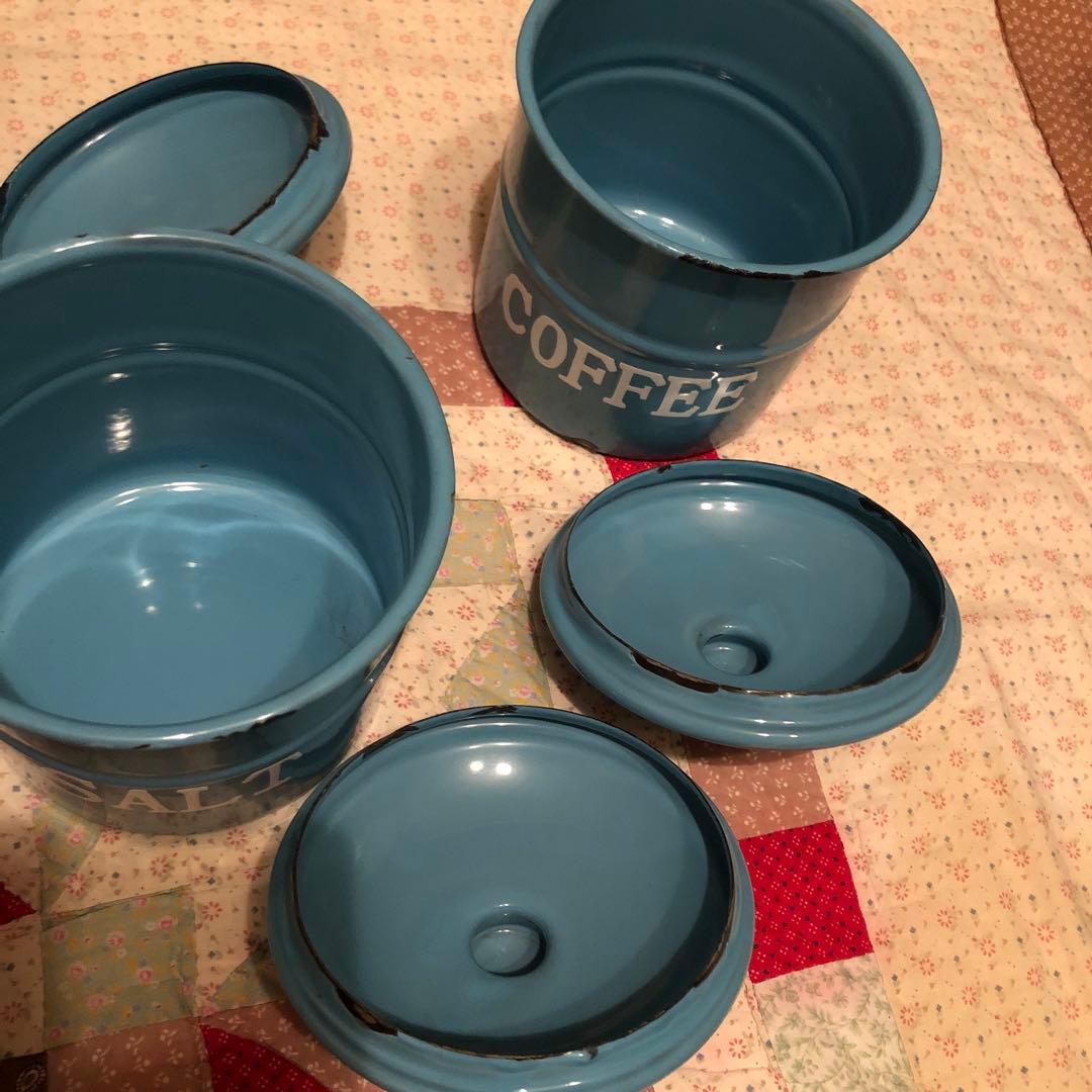 ホーローキャニスター　レトロ　素敵なブルー　5個セット　大幅に値下げしました