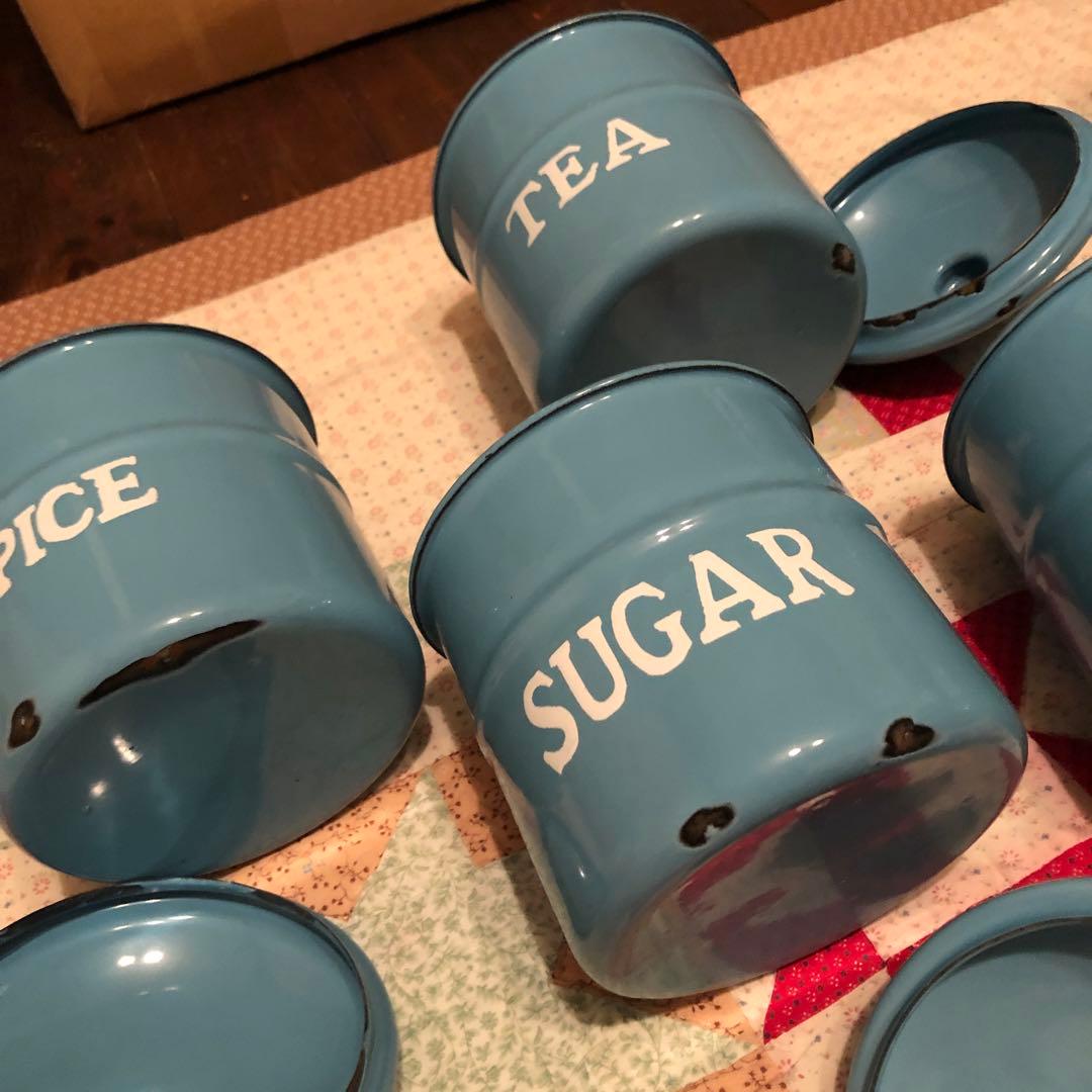 ホーローキャニスター　レトロ　素敵なブルー　5個セット　大幅に値下げしました