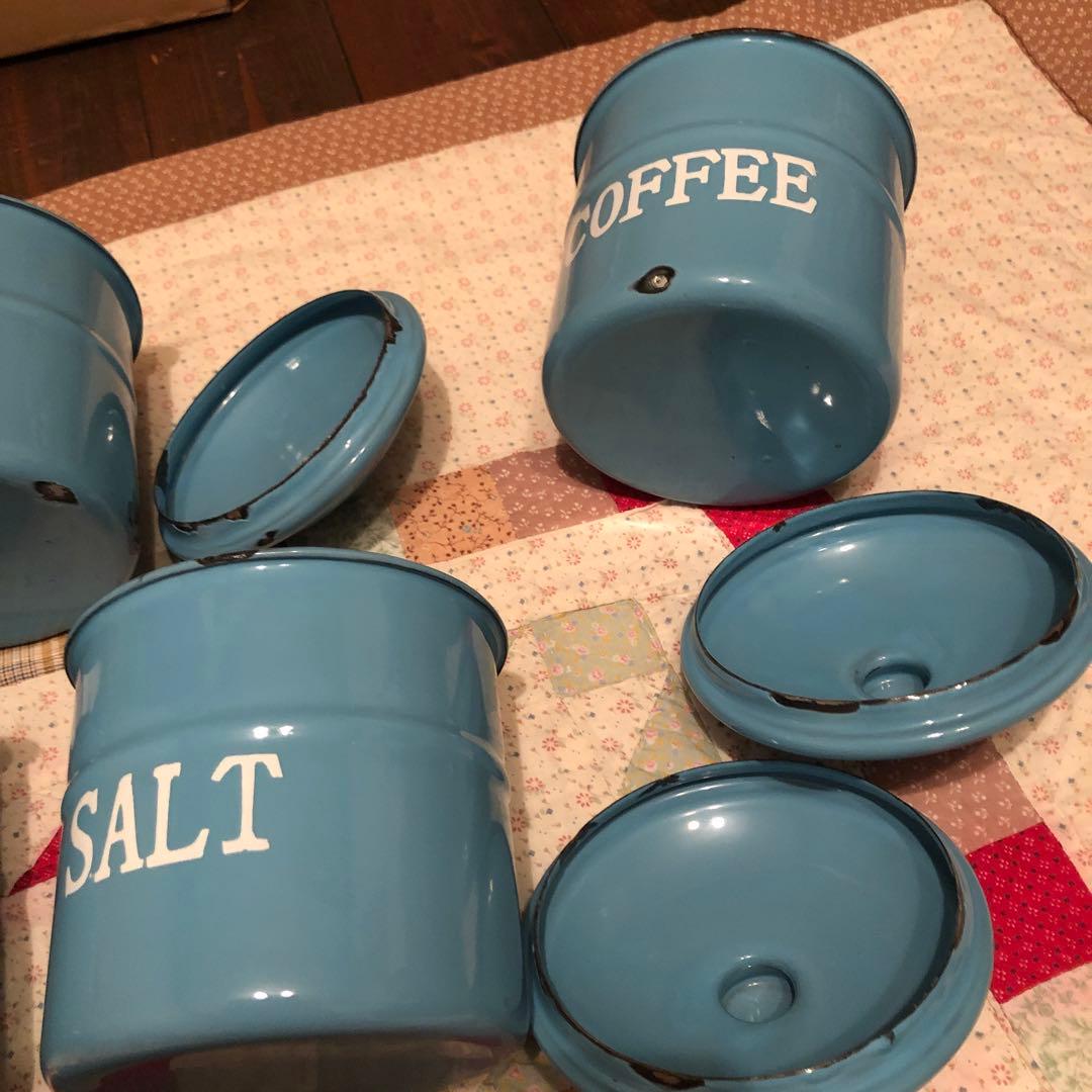 ホーローキャニスター　レトロ　素敵なブルー　5個セット　大幅に値下げしました