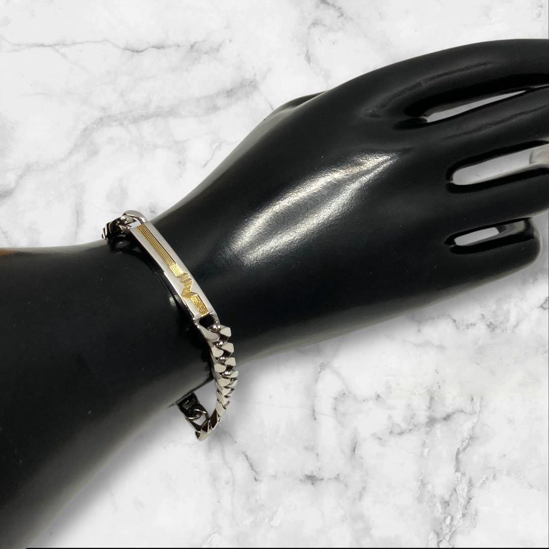 マリオバレンチノ 喜平ブレスレット プレート シルバー×ゴールド 1-96